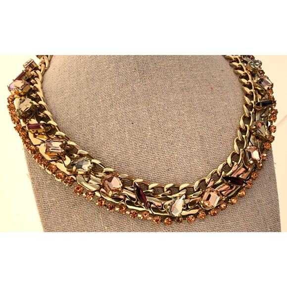 NECKLACE-CHOKER-COLLAR-BANANA REPUBLIC-Gold-Multi Rhinestones-Bling-Classic - Picture 1 of 16